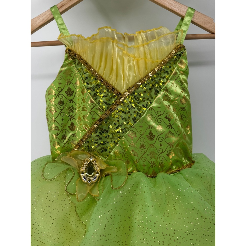 Disney Princess Tiana Costume Dress Kids Size 9/10 Lime Green Gold Sequins - Picture 11 of 14